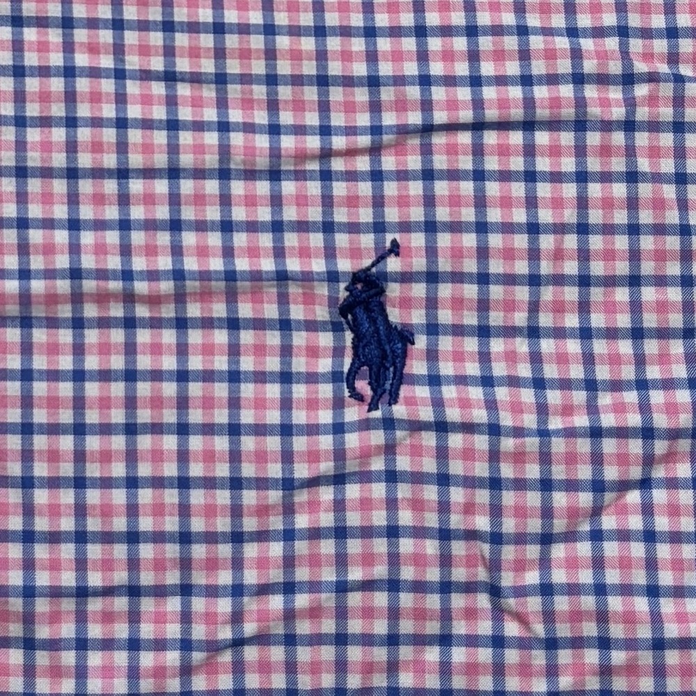 Ralph Lauren Gingham Check Men 3XLT Tall Button Down Short Sleeve Shirt Pink - Picture 6 of 8
